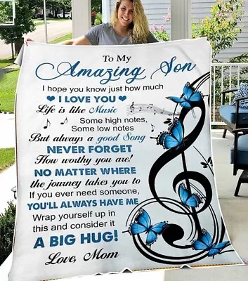 Personalized To My Son Life Is Like Music Fleece Blanket Gift For Son • $68.99