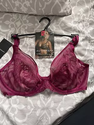 BNWT AUTOGRAPH M&S CERISE DEEP PINK PLUNGE BRA 40 B With Fishnet Detail • £8