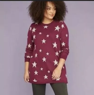 LANE BRYANT Purple Gray Star Print Lightweight Sweater Side Slit Womens 18/20 • $17.49