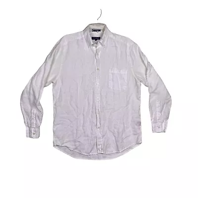 Alan Flusser Men's Medium White 100% Linen Casual Summer Fashion Shirt • $12