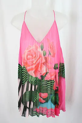 Mary Katrantzou Women's Pink Green Accordion Pleated Tank Top Size 6 • $24.65