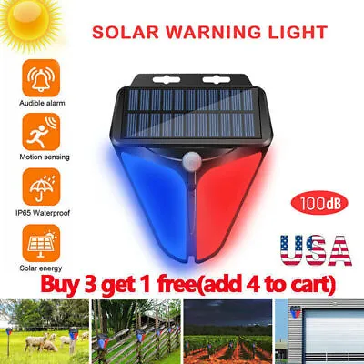 Solar Alarm LED Light Strobe Lamp Wireless Motion Sensor Detector Outdoor IP65 • $12.95