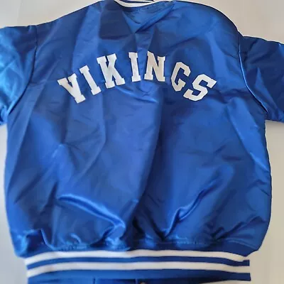 Vtg Sz Large The Jacket Factory Blue Satin Varsity Jacket  Vikings  Embroidered • $39.99