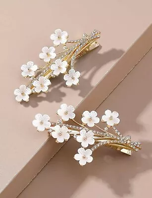 2pcs Flower Decor Hair Clips Slide Bridal Hair Accessory Snap Hairpins UK • £5.90