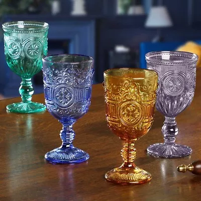 2pc Embossed Coloured Glassware Wine Glasses Dinner Party Cocktail Drink Goblets • £18.99