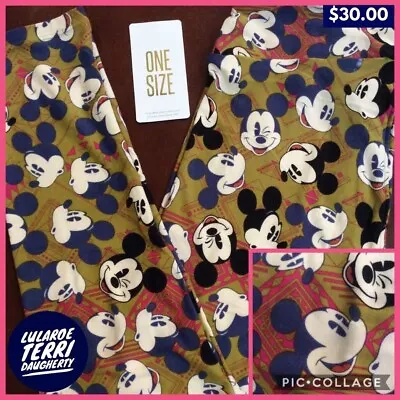LLR One Size Disney Leggings Mickey Mouse Heads W/goldenrod & Pink Background • $4.99