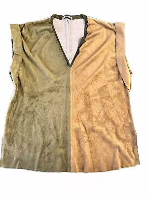 ZARA Mockneck Short Sleeve Velvet Front Shirt Small Green And Brown • $9.99