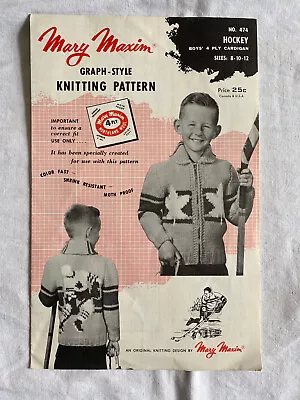 Hockey Player Sweater MARY MAXIM Knitting Pattern 474 Sz 8-12 GRAPH-STYLE • $7