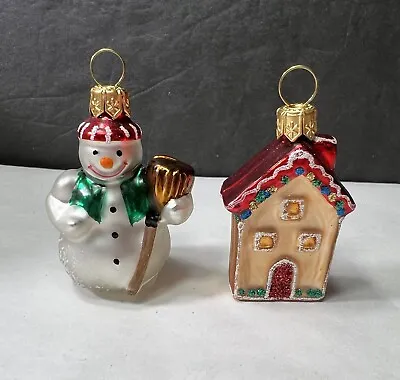 Vintage Miniature Glass Christmas Ornaments Snowman House Poland • $18.99