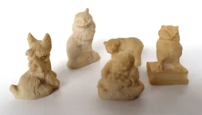 Lot Of 5 Miniature Animals Tan Stone Figurines Mexico Old Woman-Cat-Owl-Bear-Dog • $14.95