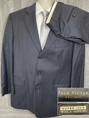 Jack Victor Bespoke Charcoal Striped Cashmere Blend 130’s 2pc Suit 44R 37x30 T20 • $99