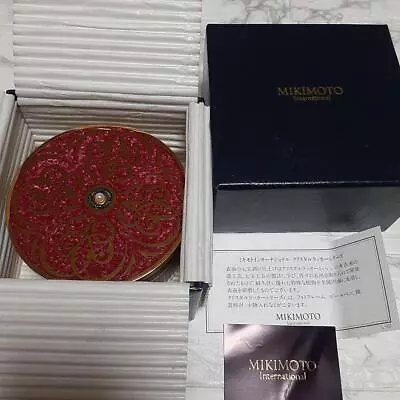 MIKIMOTO Crystal Lacquer Case Accessory Case Round Shape With Pearl W/Box • $189