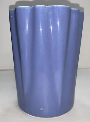 Vtg Alamo Pottery 722 Fluted Blue Ceramic Pottery Vase With Scalloped Rim MCM • $35
