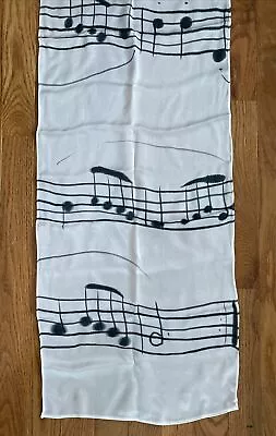 New Musical Note Silk Scarf Uno Alla Volta Artisan Black White Hand Painted NIP • $50