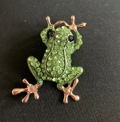 Rhinestone Crystal Opal Green Frog Brooch Pin Jewellery With Gift Bag • £2.49