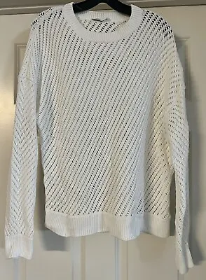 Vince Bohemian Open Textured Cotton Knit Size Large Long Sleeve White Pullover  • $26