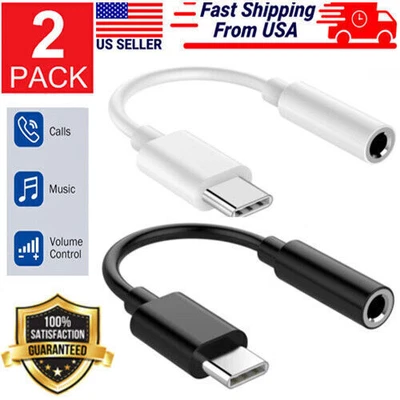 $2.79 • Buy 2Pack USB-C Type C Adapter Port To 3.5MM Aux Audio Jack Earphone Headphone Cable