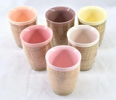 6 Vintage Raffia Ware Melmac Burlap 8 Ounce Insulated Tumblers MCM With Flaws • $17.99