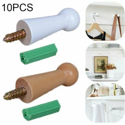 Coat And Towel Wooden Hook Pegs Set Of 10 Perfect For Shelves And Ledges • £14.74