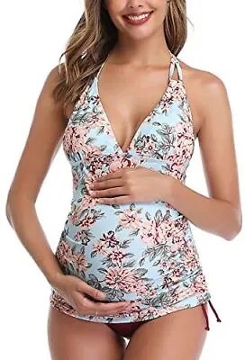 Women Halter Maternity Tankini Swimsuit Floral Pregnancy Plus Size Swimwear Wine • $16.12