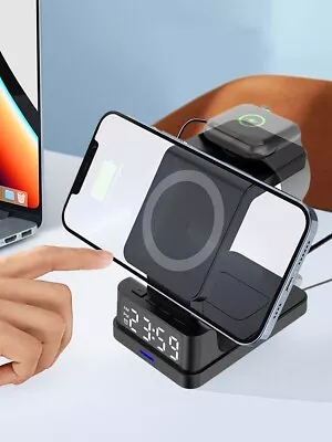 15W Wireless Charger Dock 4 In 1 For IPhone Watch Fast Charging With Alarm Clock • $28.49