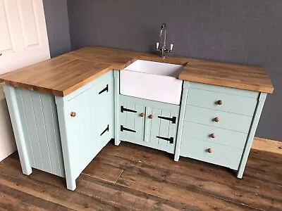 Handmade Pine Corner Sink Unit With Solid Oak Top. Belfast Butler Sinkbespoke. • £2800