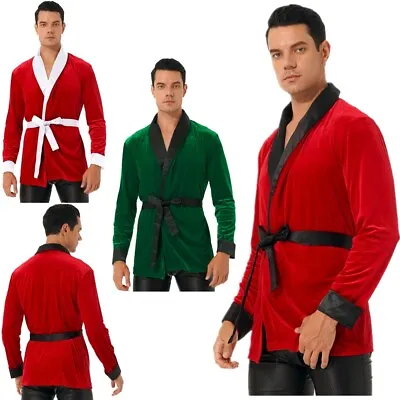 Men's Velvet Christmas Costume Short Kimono Robe Bathrobe Xmas Party Pajamas Top • $25.01