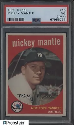 1959 Topps #10 Mickey Mantle New York Yankees HOF PSA 3 VG (MK) • $66.51