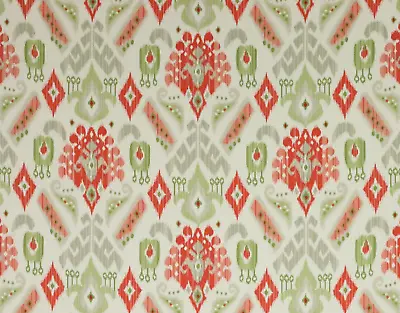 JANE CHURCHILL CURTAIN FABRIC DESIGN Nuri 3.5 METRES PINK/GREEN LINEN BLEND • £112.99