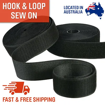 SEW ON Hook And Loop 25/50/100mm Fastening Tape Heavy Duty Black Or White • $9.95