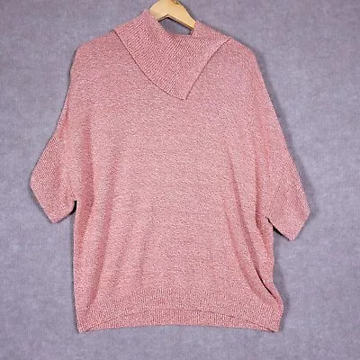 CABI Sweater Womens Medium Fold Over Neck Dolman Sleeves Orange Knit Relaxed Top • $19.89