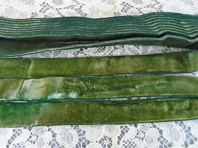 Vintage Luxurious 1940's Italy Rayon Velvet Ribbon 7/8  Moss • $3