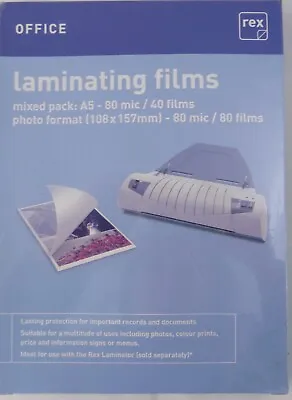 REX LAMINATING FILMS A5 80mic /40 Films.  (((((108)))) • £6.79