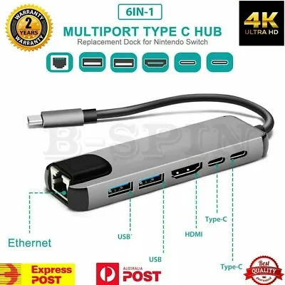 $32.99 • Buy 6 In 1 USB C HUB Type-C Multi USB Port 4K HDMI Adapter Dock RJ45 Ethernet USB-C