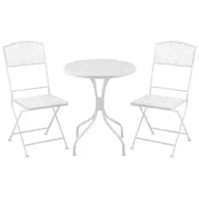 Garden Bistro Set For 2 With Folding Chairs And Round Table Metal • £112.99