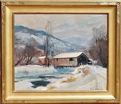 Emile Albert Gruppe 'Mass 1896-1978' “Covered Bridge” Snow Painting • $11500