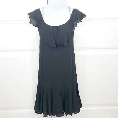 Viktor & Rolf X H&M Womens Black Silk Chiffon Ruffle Dress W/Chain Straps Size 4 • $47.99