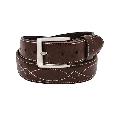 Genuine Brown Smooth Ostrich Leather Buckaroo Belt (Made In U.S.A) • $100
