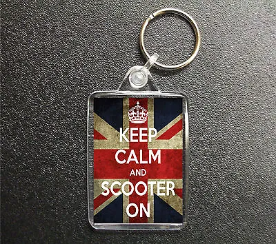 Keep Calm And Scooter Union Jack Keyring Bag Tag Birthday Gift • £3.50