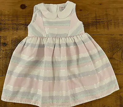 Baby Girl 9-12 Months Mini Club White Lilac Pink Formal Occasion Dress Excellent • £8