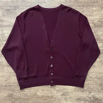 Vintage Cardigan Sweater Maroon Men's Size XX-Large 1980s Knit Worn Red • $29.99