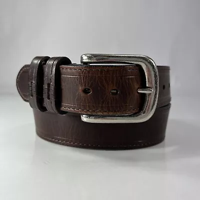 Stitched Brown Top Grain Leather Dress Belt - Men's Size 32 • $13.30