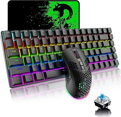 60% Wired Mechanical Gaming Keyboard And Mouse Combo Rainbow Backlight Portable • $30.99