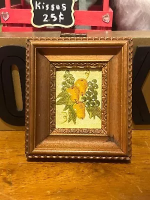 Vintage 1970 Framed Small Fruit Oil Painting Pears Grapes Fruits 70s • $27.95