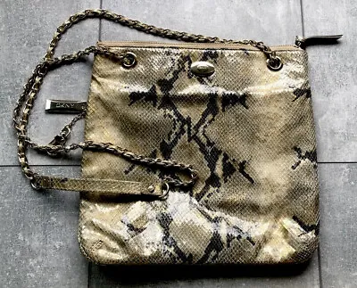$45 • Buy DKNY Gold Python Snakeskin Leather  Shoulder Crossbody Handbag Purse Gold Chain 