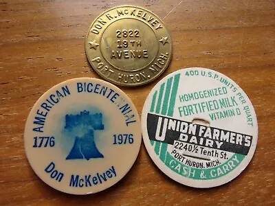 Vintage Port Huron Michigan 3 Trade & Dairy Cap Milk Token's  • $3.99