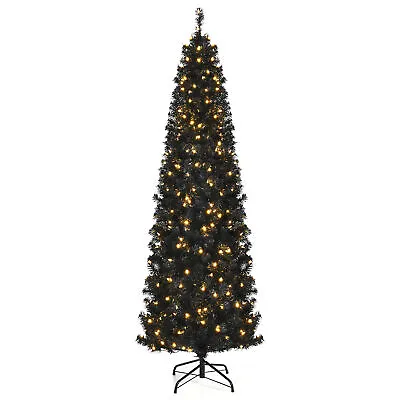 7 FT Pre-lit Black Christmas Tree Artificial PVC Slim Pencil Halloween Tree • $108.99