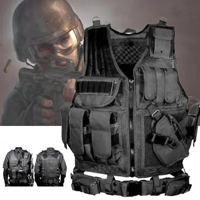 Military Tactical Vest With Gun Holster Molle Police Assault Combat Assault Gear • $32.99