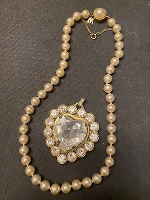 Mario Bologna Large Heart Pendant & Beautiful Majorica Bead Chain Jewelry Set • $59.51