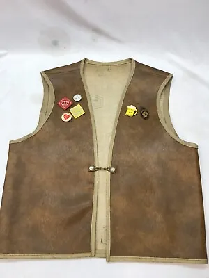 Vintage Brown Leather Genuine Handmade With Pins Motorcycle Vest Men's 2XL 42 • $85
